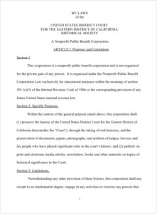 By-laws of the United States District Court for the Eastern District of California Historical Society
